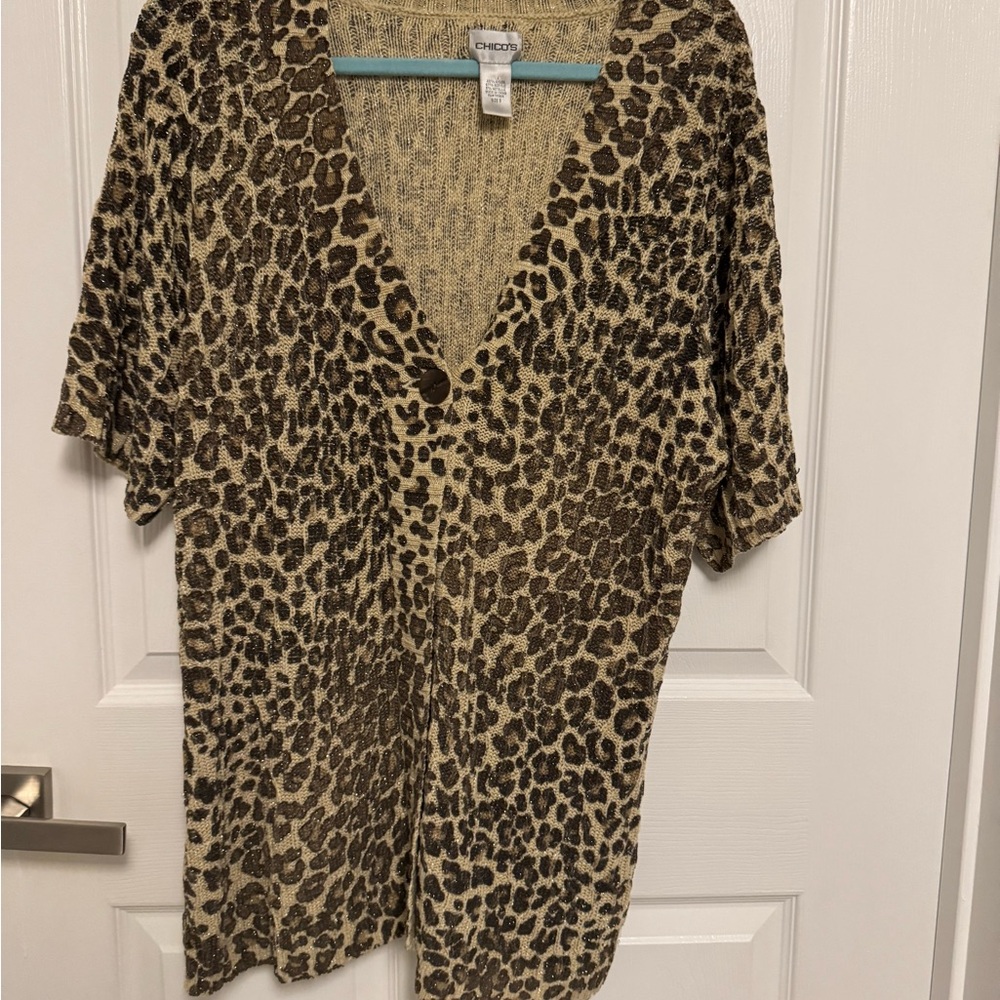 Chico's Leopard Print Button Down Short Sleeve Ca… - image 1